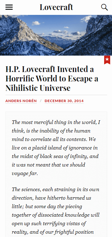 Mobilioji svetainė, sukurta naudojant „Lovecraft“.