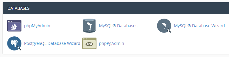 cPanel 내의 MySQL 데이터베이스 옵션.