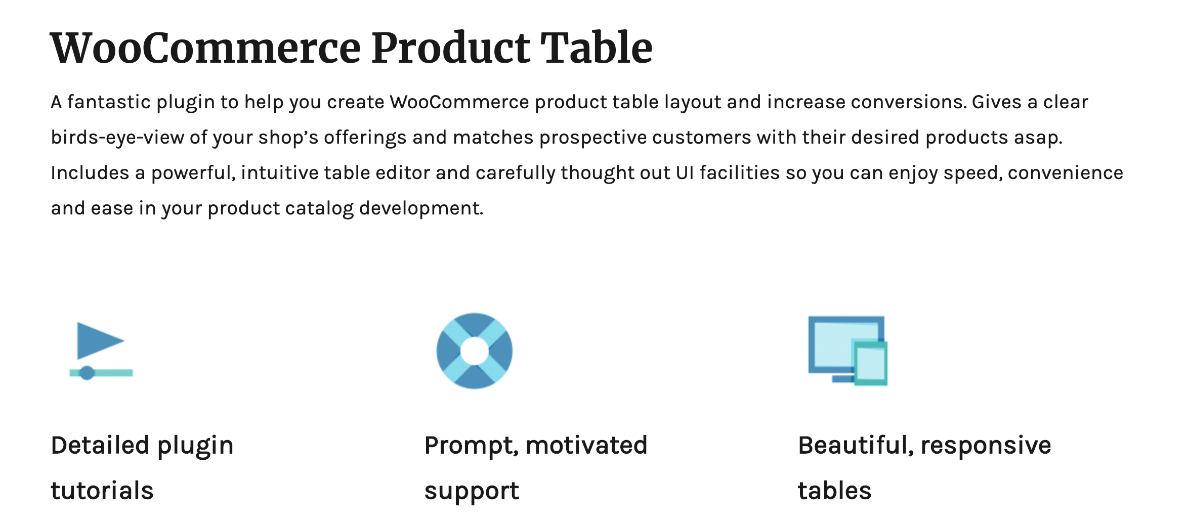 WooCommerce产品表插件主页。